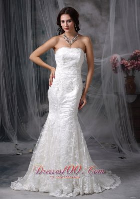 Lace Mermaid Long Sleeves Court Wedding Dress